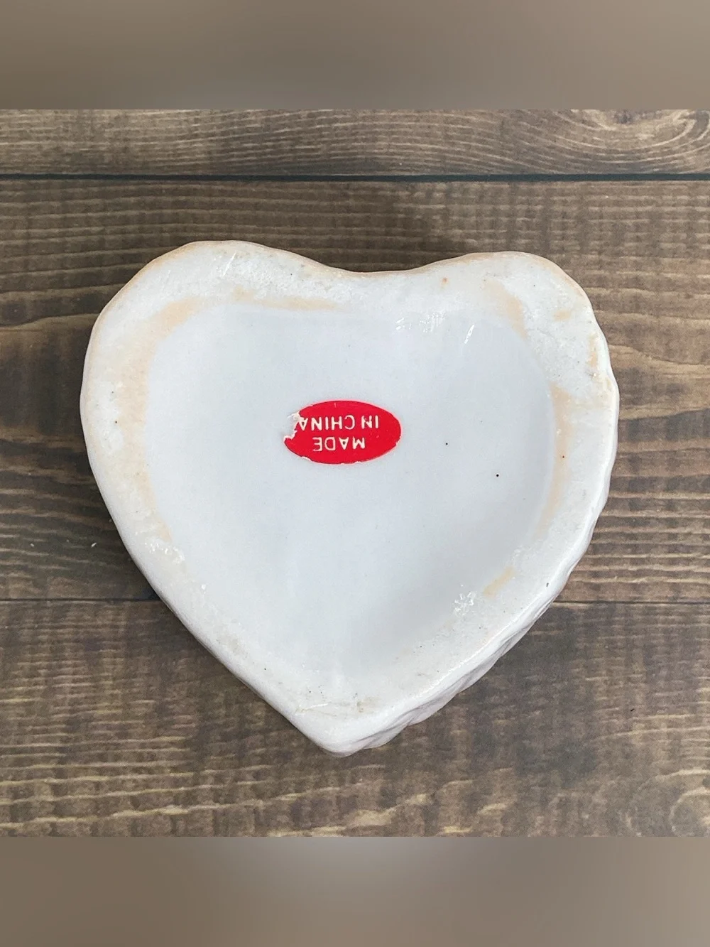 Ceramic Porcelain Heart Shaped Trinket Box With Rose Flower 3.25